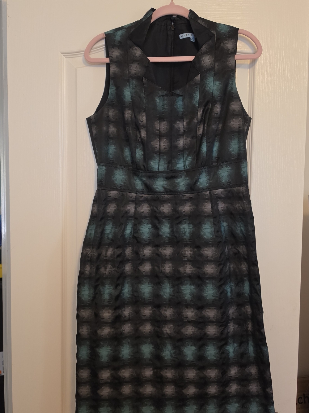 ANTONIO MELANI Black and Teal Patterned Sleeveless Midi Dress